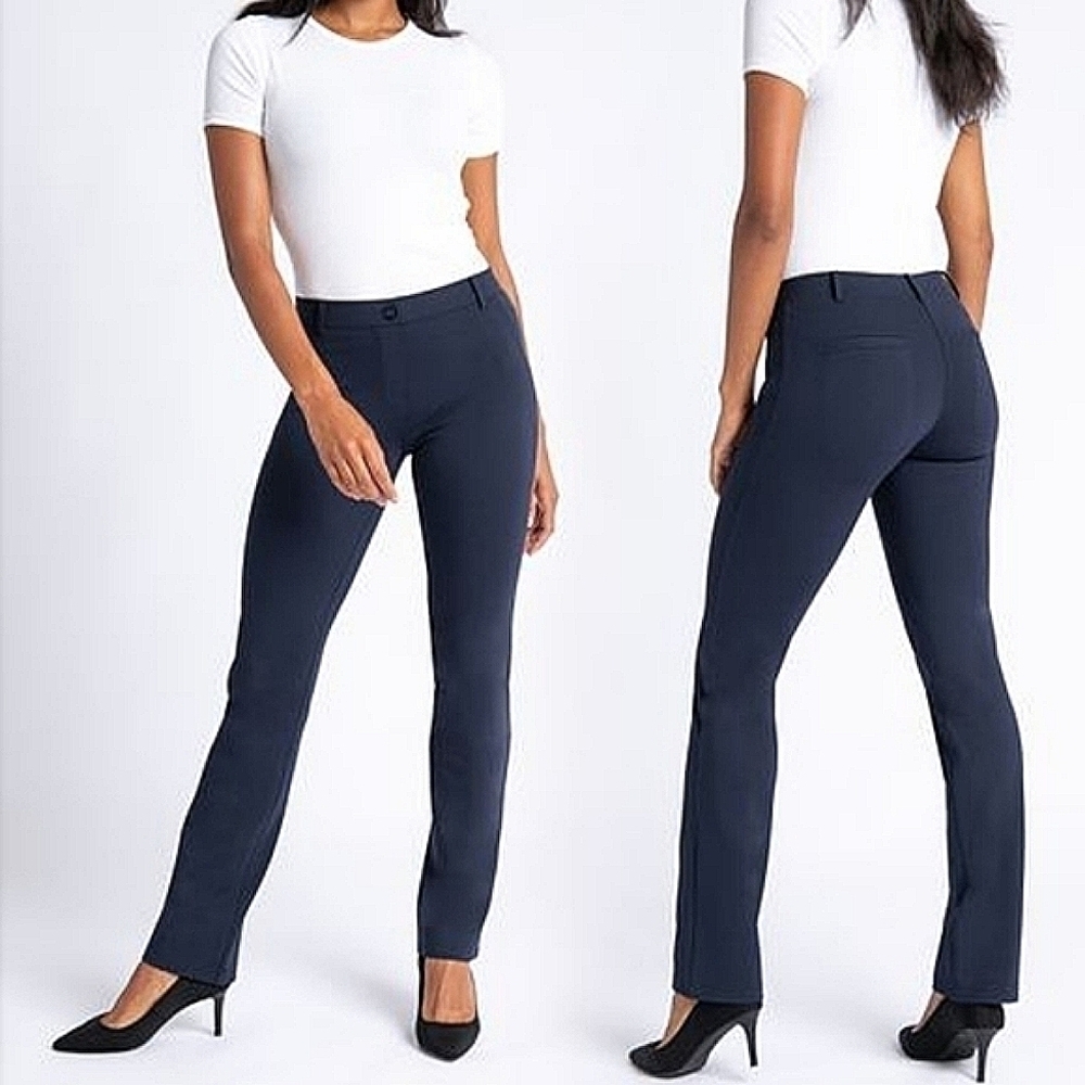 Betabrand Navy Blue Classic Straight-Leg Dress Yoga Pant